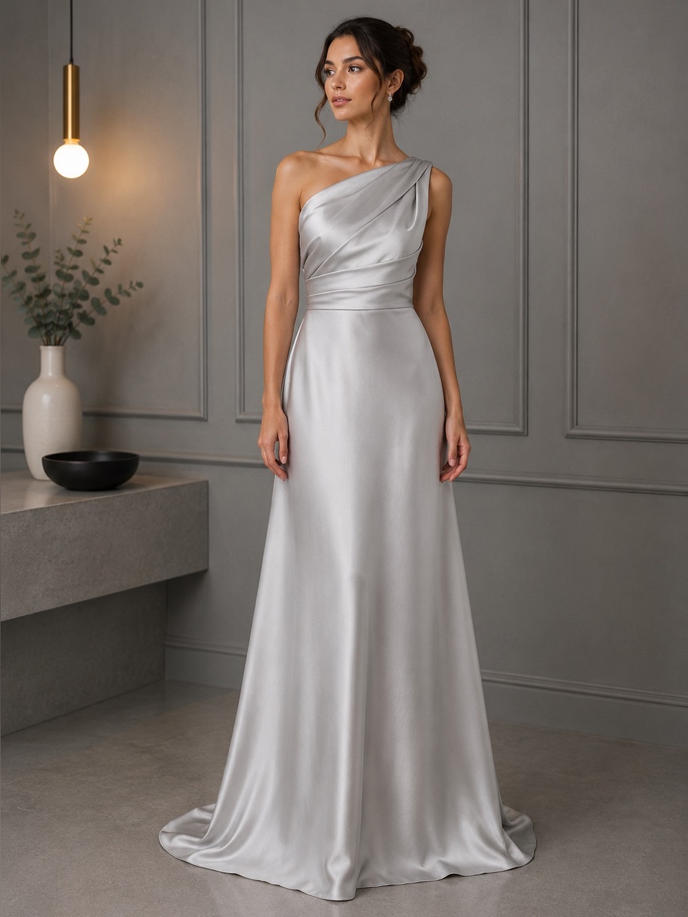 AMSALE One Shoulder Maxi Pleated Gown Size 4 B762
